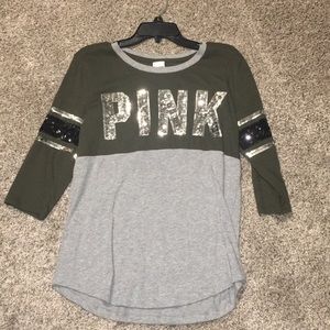 Pink sequin 3/4 sleeve shirt